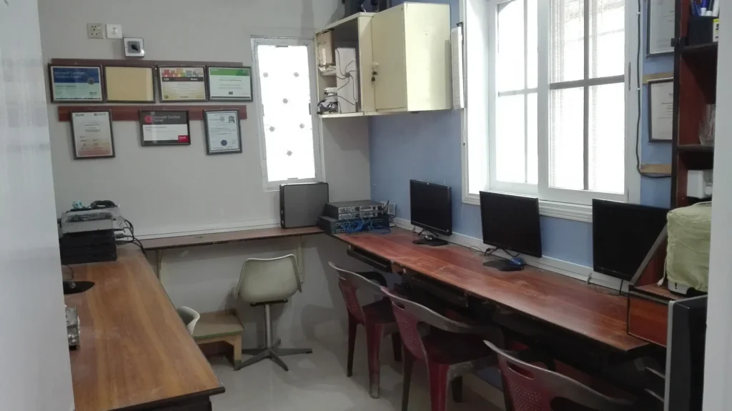 Sherdil IT Academy's first training room with computer desks, 2017