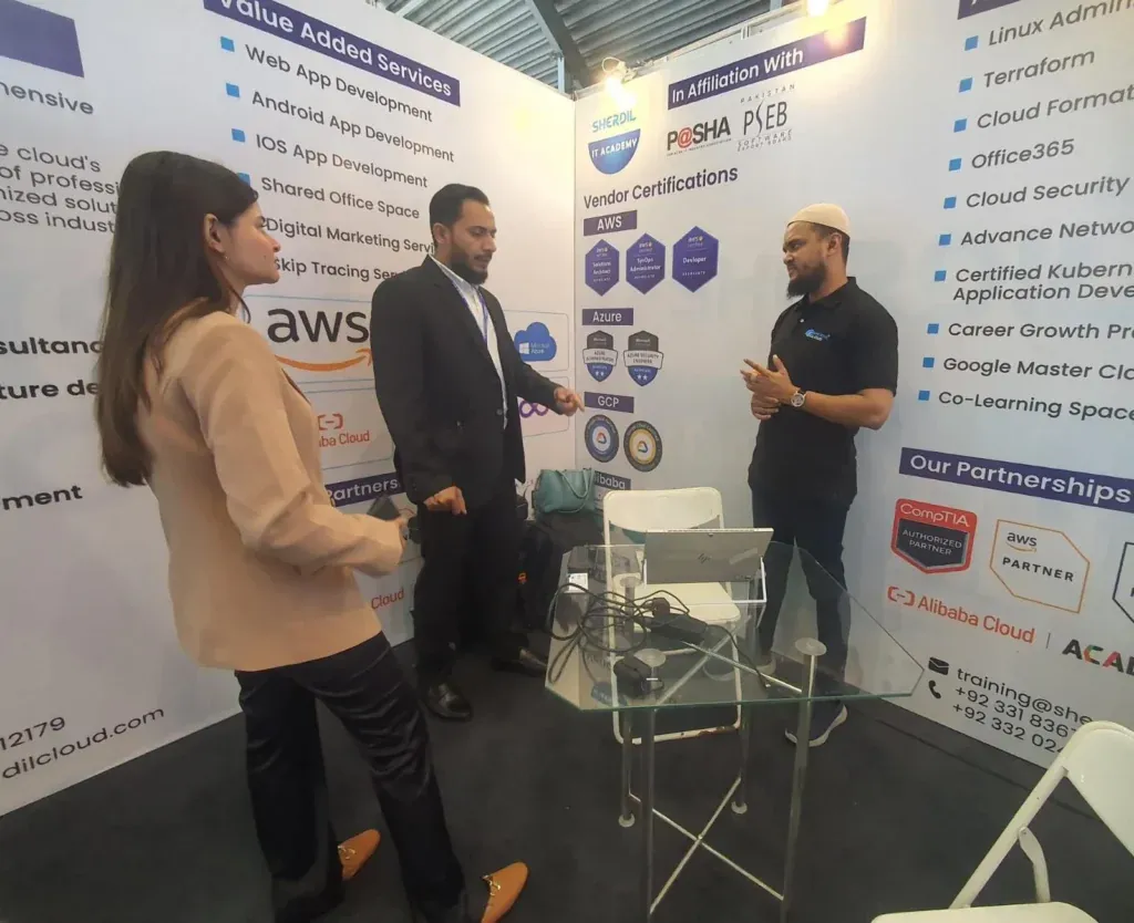 Sherdil team members speaking with a visitor, ITCN Asia 2024 Lahore