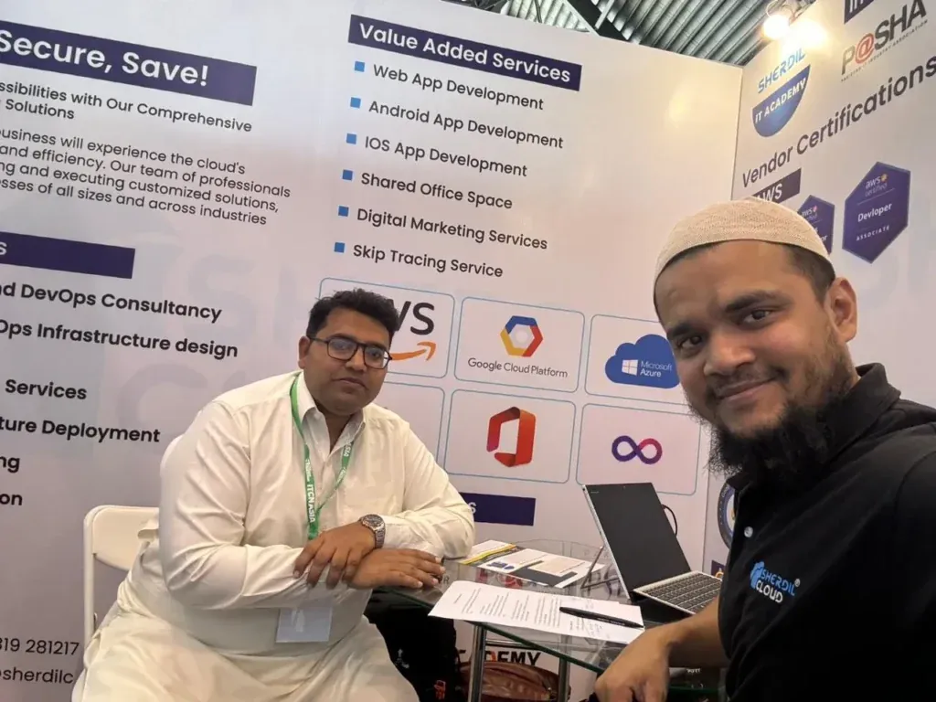 Sherdil team member taking a selfie with a visitor at the booth, ITCN Asia 2024 Lahore