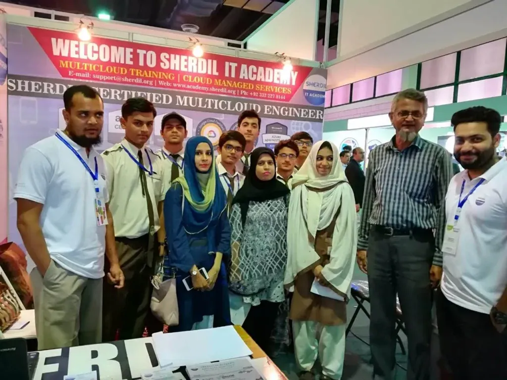 Students and the Sherdil team at the Sherdil IT Academy stall, ITCN Asia 2019