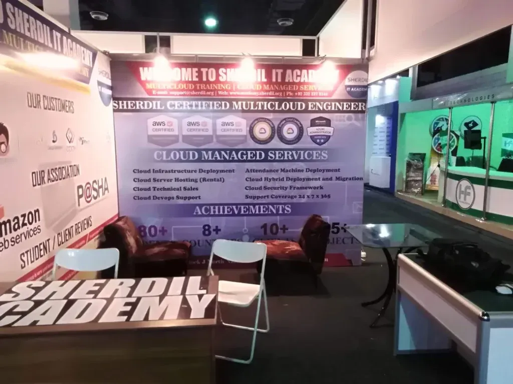 Sherdil IT Academy stall with the Cloud Managed Services banner, ITCN Asia 2019