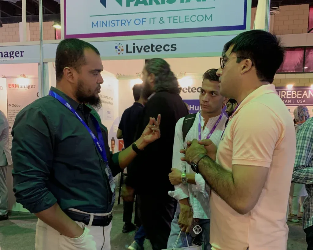 Discussion at the Sherdil stand under the Ministry of IT and Telecom banner, ITCN Asia 2025