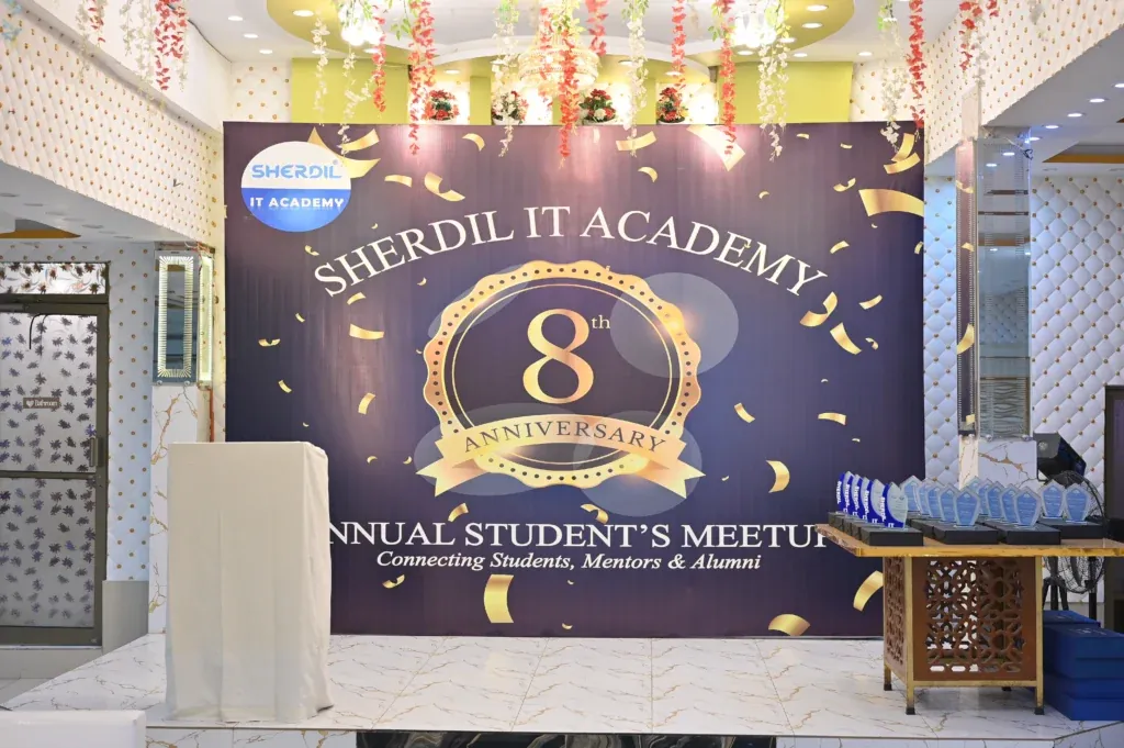 8th Anniversary Annual Students Meetup stage backdrop, Sherdil IT Academy 2025