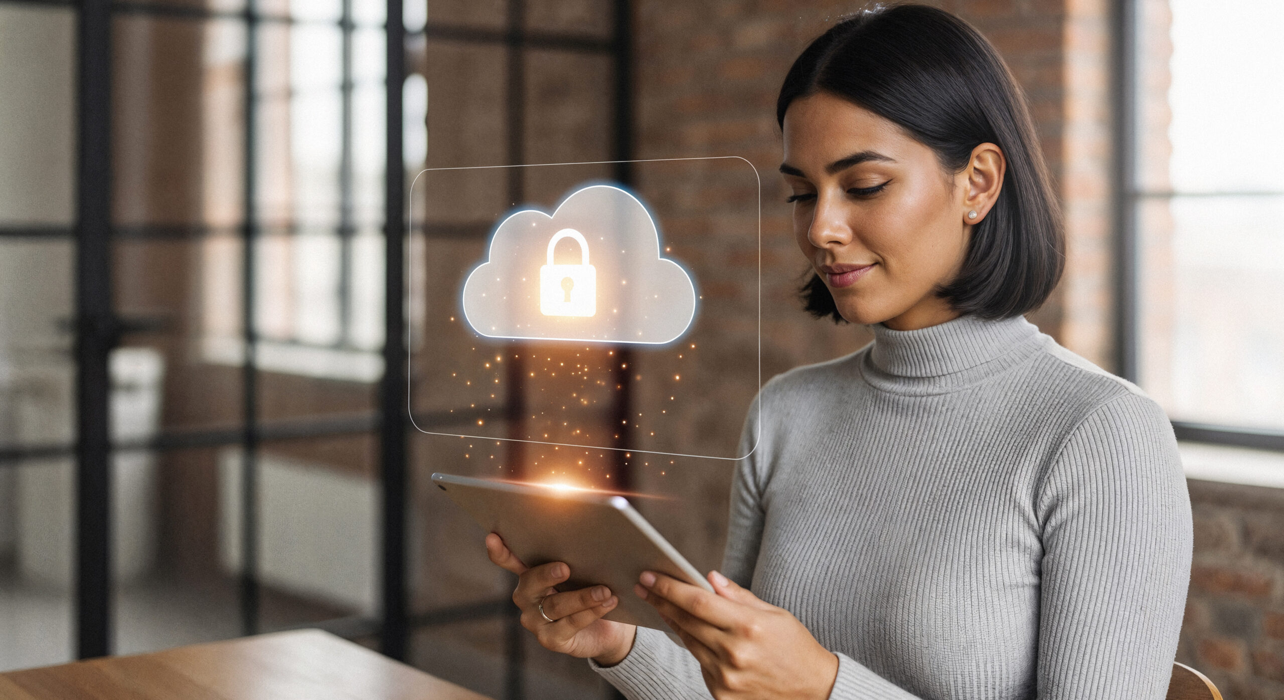 A cloud security professional holding a tablet with a glowing cloud and padlock hologram above it, representing the top cloud security certifications available for IT professionals in Pakistan in 2026.