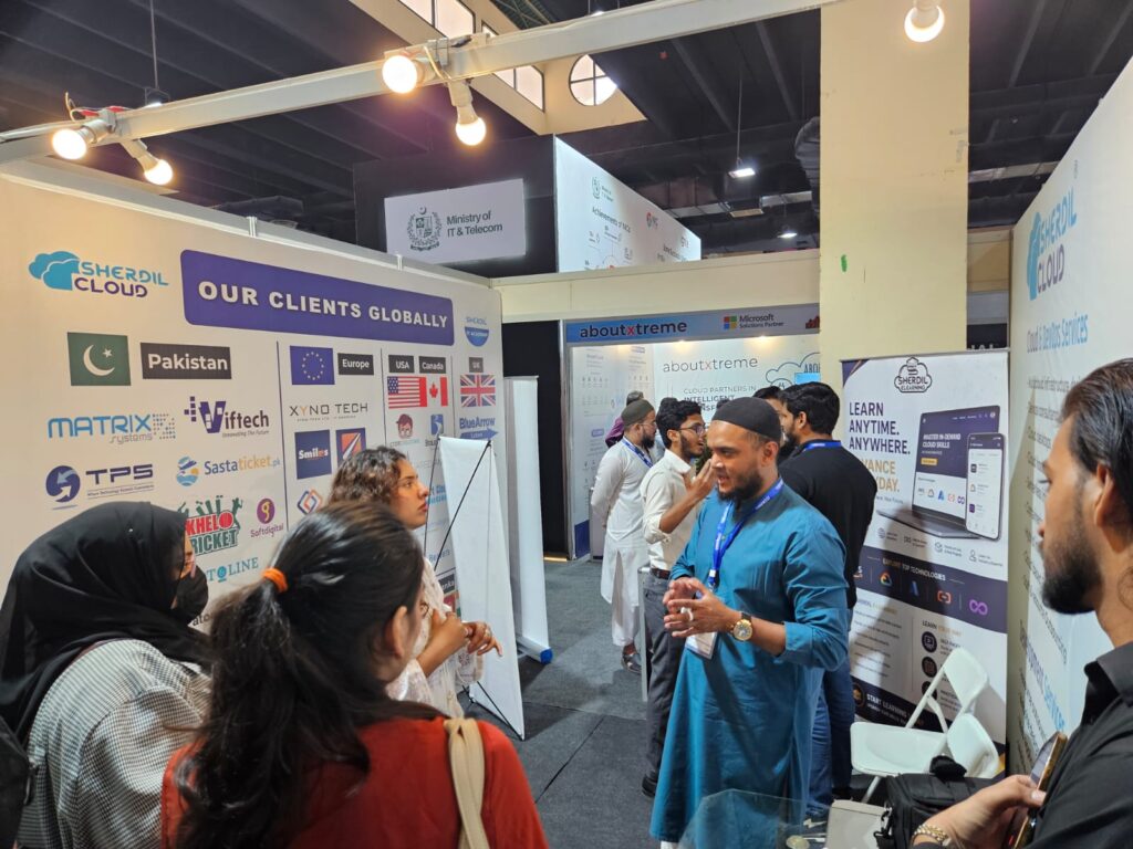 Crowd of visitors at the Sherdil IT Academy booth, ITCN Asia 2026 Karachi