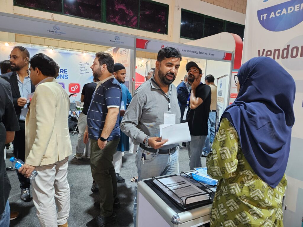Busy Sherdil IT Academy booth with visitors, ITCN Asia 2026